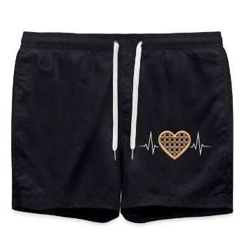 Waffel Herzschlag Ironischer Waffel-Liebhaber - Badeshorts - Schwarz - Vorne - AI Model Male 185 light (185cm)