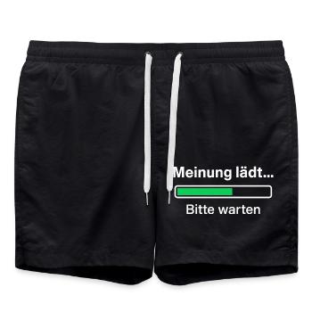 Meinung lädt … Bitte warten – Sarkastisches Shirt - Badeshorts - Schwarz - Vorne - AI Model Male 185 light (185cm)