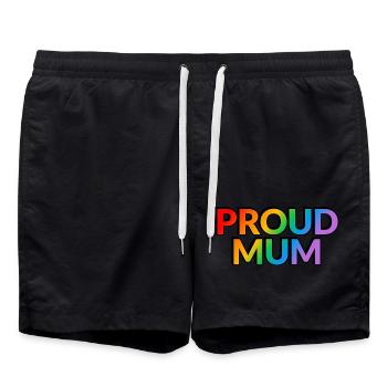 Proud Mum UK Schreibweise - Badeshorts - Schwarz - Vorne - AI Model Male 185 light (185cm)