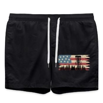 Disc Golf Drapeau US Vintage Frisbee Golf - Short de bain - noir - Devant - AI Model Male 185 light (185cm)