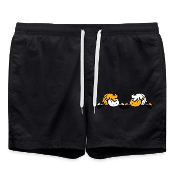 2 Horses Team Hidden Behind Fence Wall Friend - Swim Trunks - black - Front - AI Model Male 185 light (185cm)
