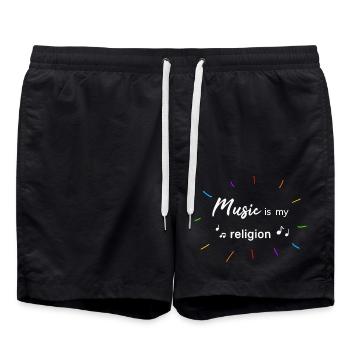 music is my religion Schriftfarbe weiß - Badeshorts - Schwarz - Vorne - AI Model Male 185 light (185cm)