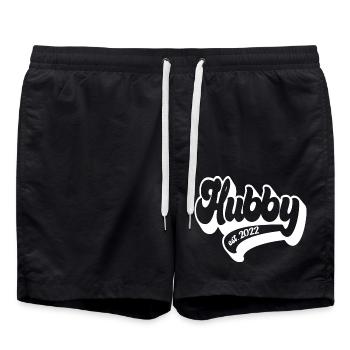 Hubby Est. 2022 - Future Husband, Engagement Party - Swim Trunks - black - Front - AI Model Male 185 light (185cm)