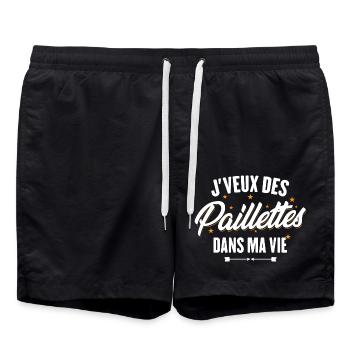 J'veux des paillettes dans ma vie - Short de bain - noir - Devant - AI Model Male 185 light (185cm)
