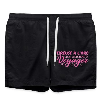 Tireuse à l'arc globe-trotteuse passionnée voyage - Short de bain - noir - Devant - AI Model Male 185 light (185cm)