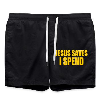 jesus saves i spend - Badeshorts - Schwarz - Vorne - AI Model Male 185 light (185cm)