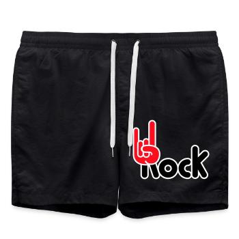 Heavy Metal Hard Rock Musik Hörner Handgeste Logo - Badeshorts - Schwarz - Vorne - AI Model Male 185 light (185cm)
