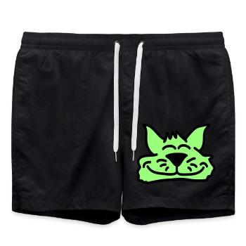 Katze Guckt Nett Glücklich Lächelnd Gesicht Kopf - Badeshorts - Schwarz - Vorne - AI Model Male 185 light (185cm)