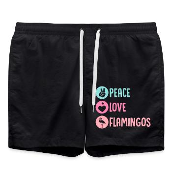 Peace Love Flamingos Cute Pink Bird - Swim Trunks - black - Front - AI Model Male 185 light (185cm)