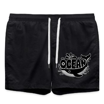 baleine et ocean - nature - Short de bain - noir - Devant - AI Model Male 185 light (185cm)