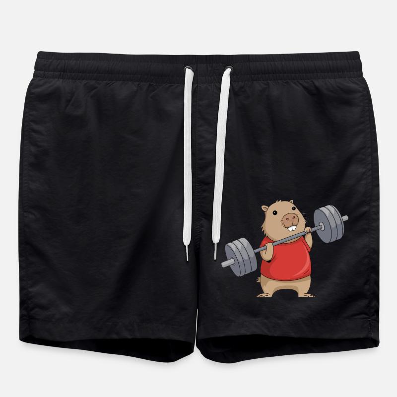 Mignon Capybara Haltérophilie Dessin Animé - Short de bain - noir
