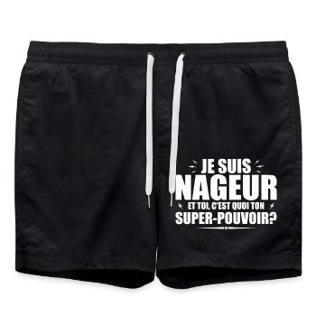 I'm a swimmer. What's your superpower? - Swim Trunks - black - Front - AI Model Male 185 light (185cm)