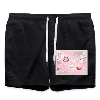 Chinesisches Neujahr 2025 Kirschblüte Koi Fisch - Badeshorts - Schwarz - Vorne - AI Model Male 185 light (185cm)