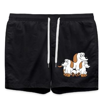 Drei Hunde Familie Kind Mutter Vater Papa Mama Süß - Badeshorts - Schwarz - Vorne - AI Model Male 185 light (185cm)