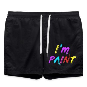 I'M PAINT - I Love to Finger Paint - Fingerfarben - Badeshorts - Schwarz - Vorne - AI Model Male 185 light (185cm)
