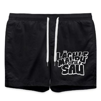 Lächle mal du geile Sau lustiger Spruch - Badeshorts - Schwarz - Vorne - AI Model Male 185 light (185cm)