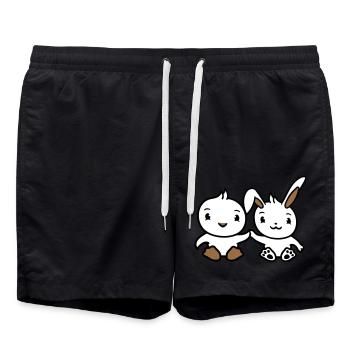 Lapin oiseau poussin 2 amis équipe deux mains tenant - Short de bain - noir - Devant - AI Model Male 185 light (185cm)