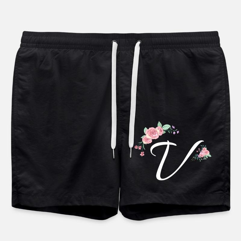 Lettre v fleurs - Short de bain - noir