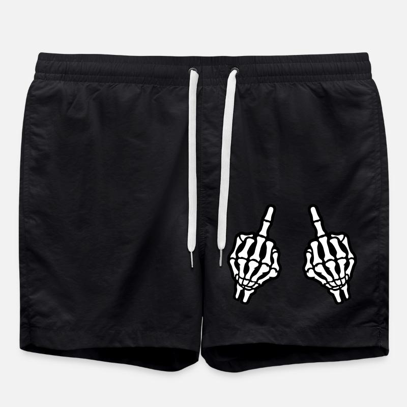 Middle Finger Hand Skeleton - Swim Trunks - black