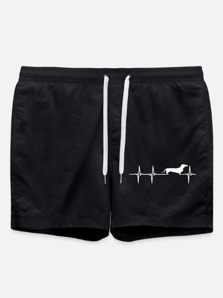 Dog Dachshund Heartbeat Pulse Gift - Swim Trunks - black