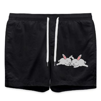 2 verliebte Häschen - Badeshorts - Schwarz - Vorne - AI Model Male 185 light (185cm)