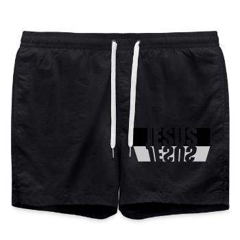 Spiegelung Balken Jesus - Badeshorts - Schwarz - Vorne - AI Model Male 185 light (185cm)