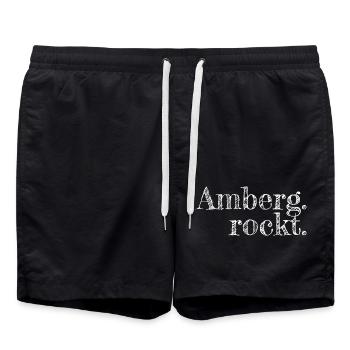 Amberg rockt - Textdesign mit Stadtnamen - Badeshorts - Schwarz - Vorne - AI Model Male 185 light (185cm)