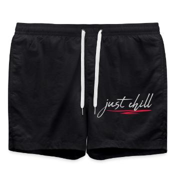Just Chill Text Logo - Badeshorts - Schwarz - Vorne - AI Model Male 185 light (185cm)