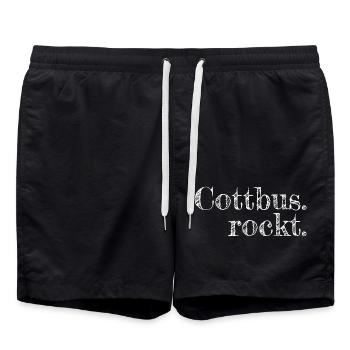 Cottbus rockt - Textdesign mit Stadtnamen - Badeshorts - Schwarz - Vorne - AI Model Male 185 light (185cm)