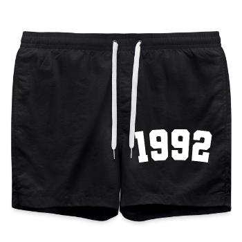 Année 1992, 30 ans, cadeau de 30e anniversaire - Short de bain - noir - Devant - AI Model Male 185 light (185cm)