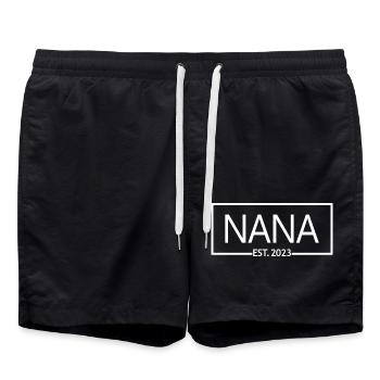 Nana Est. 2023, Grandma To Be, Pregnancy Reveal - Swim Trunks - black - Front - AI Model Male 185 light (185cm)