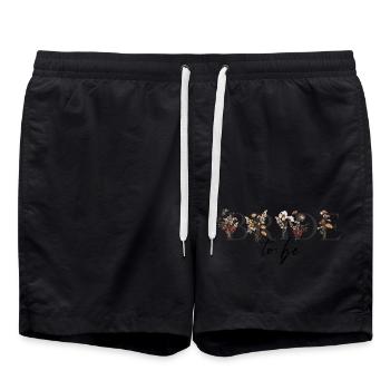 Team Braut, Prost, JGA, Mädelstrip, Zukünftige - Badeshorts - Schwarz - Vorne - AI Model Male 185 light (185cm)