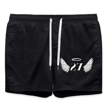 Number 27 Angel - 27th Birthday Wings - Swim Trunks - black - Front - AI Model Male 185 light (185cm)