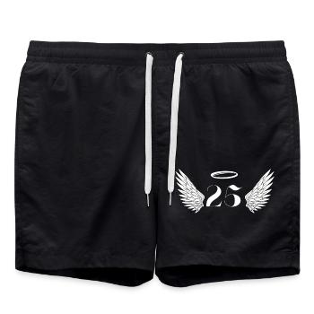 Nummer 25 Engel - Flügel zum 25. Geburtstag - Badeshorts - Schwarz - Vorne - AI Model Male 185 light (185cm)
