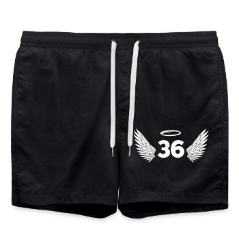 Nummer 36 Engel - Flügel zum 36. Geburtstag - Badeshorts - Schwarz - Vorne - AI Model Male 185 light (185cm)