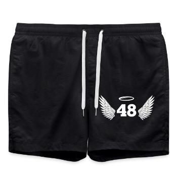 Engel Zahl 48 - 48. Geburtstag Flügel - Badeshorts - Schwarz - Vorne - AI Model Male 185 light (185cm)