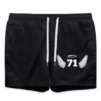 Number 71 Angel - 71st Birthday Wings - Swim Trunks - black - Front - AI Model Male 185 light (185cm)
