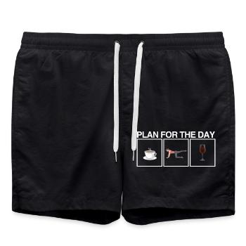 plan for the day yoga pilates meditation - Swim Trunks - black - Front - AI Model Male 185 light (185cm)