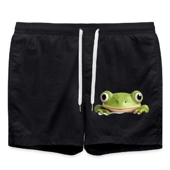 Frosch Peeking Niedliche Entzückende Lustige Tier Karikatur - Badeshorts - Schwarz - Vorne - AI Model Male 185 light (185cm)