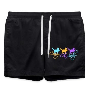 Chat fou Dame Texte Folle Femme Chats Amour - Short de bain - noir - Devant - AI Model Male 185 light (185cm)