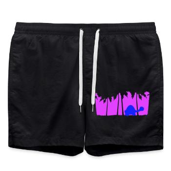 Tortue mignonne marchant palmiers silhouette vacances - Short de bain - noir - Devant - AI Model Male 185 light (185cm)