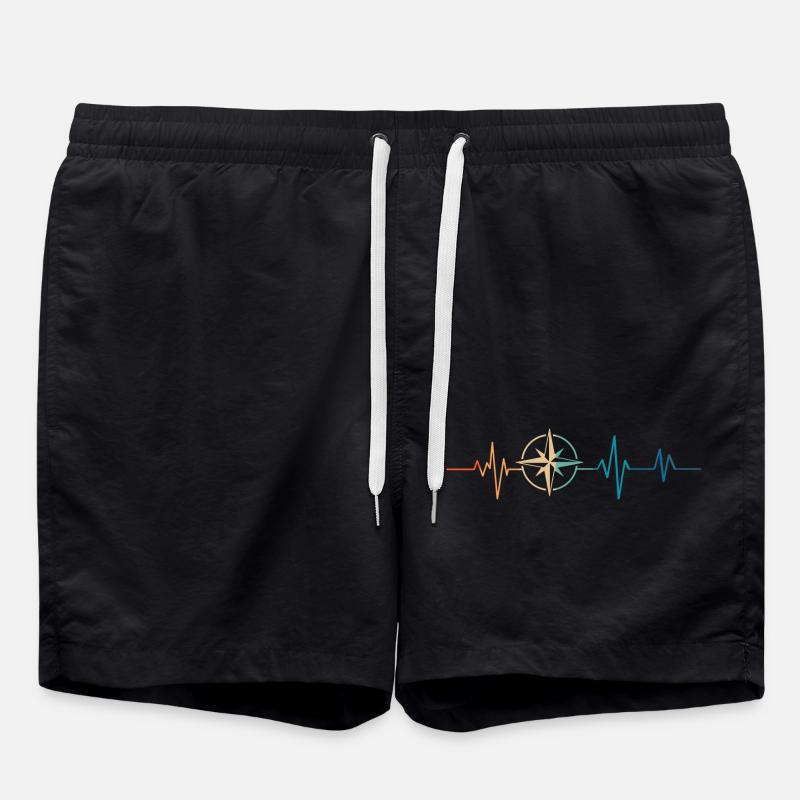 Retro Heartbeat Compass - Swim Trunks - black