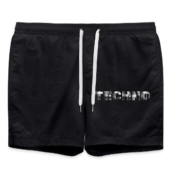 Techno Rave Raver Techno Club Techno Mukke - Badeshorts - Schwarz - Vorne - AI Model Male 185 light (185cm)