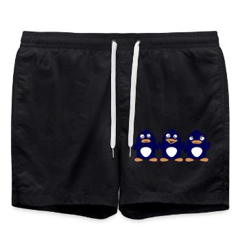 3 Crazy Penguin Friends Crew Team Fun Troop - Swim Trunks - black - Front - AI Model Male 185 light (185cm)