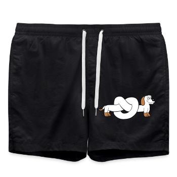 Hund Dackel Brezel Form Knoten Langer Körper Comic - Badeshorts - Schwarz - Vorne - AI Model Male 185 light (185cm)