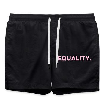 EQUALITY pink text LGBTQ Pride Month - Swim Trunks - black - Front - AI Model Male 185 light (185cm)