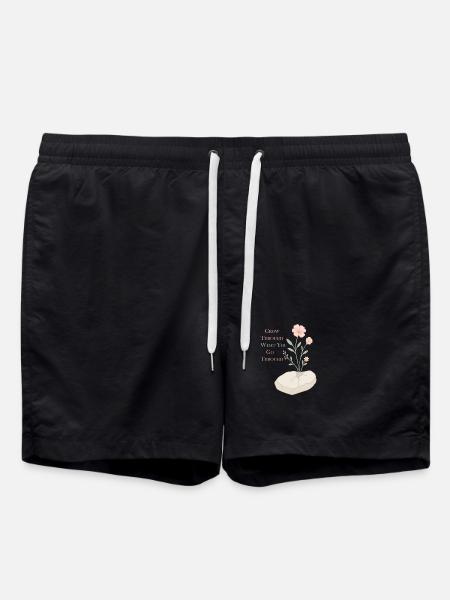 Inspirational Floral Motif - Hope and Strength - Swim Trunks - black
