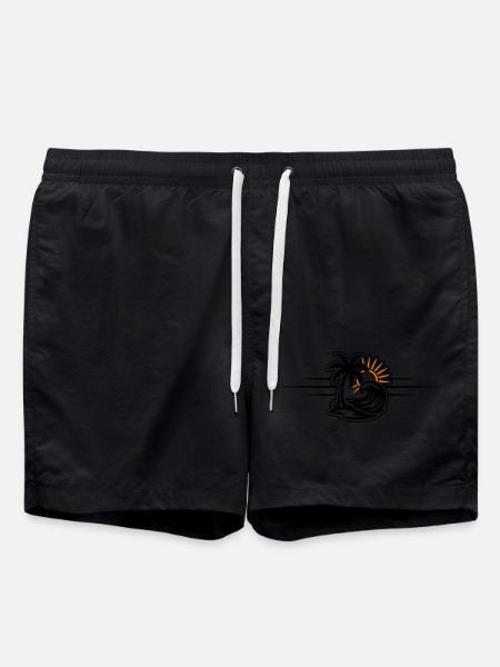 Island Summer Palm Tree - Swim Trunks - black