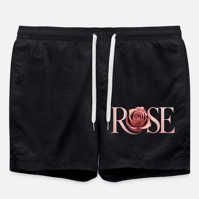 Rose - Cool Botanical Logo - Swim Trunks - black