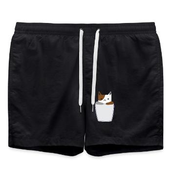 Poche poitrine avec chat - Short de bain - noir - Devant - AI Model Male 185 light (185cm)